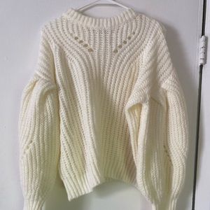 PLT Puff-Sleeve Cableknit Sweater Sz M